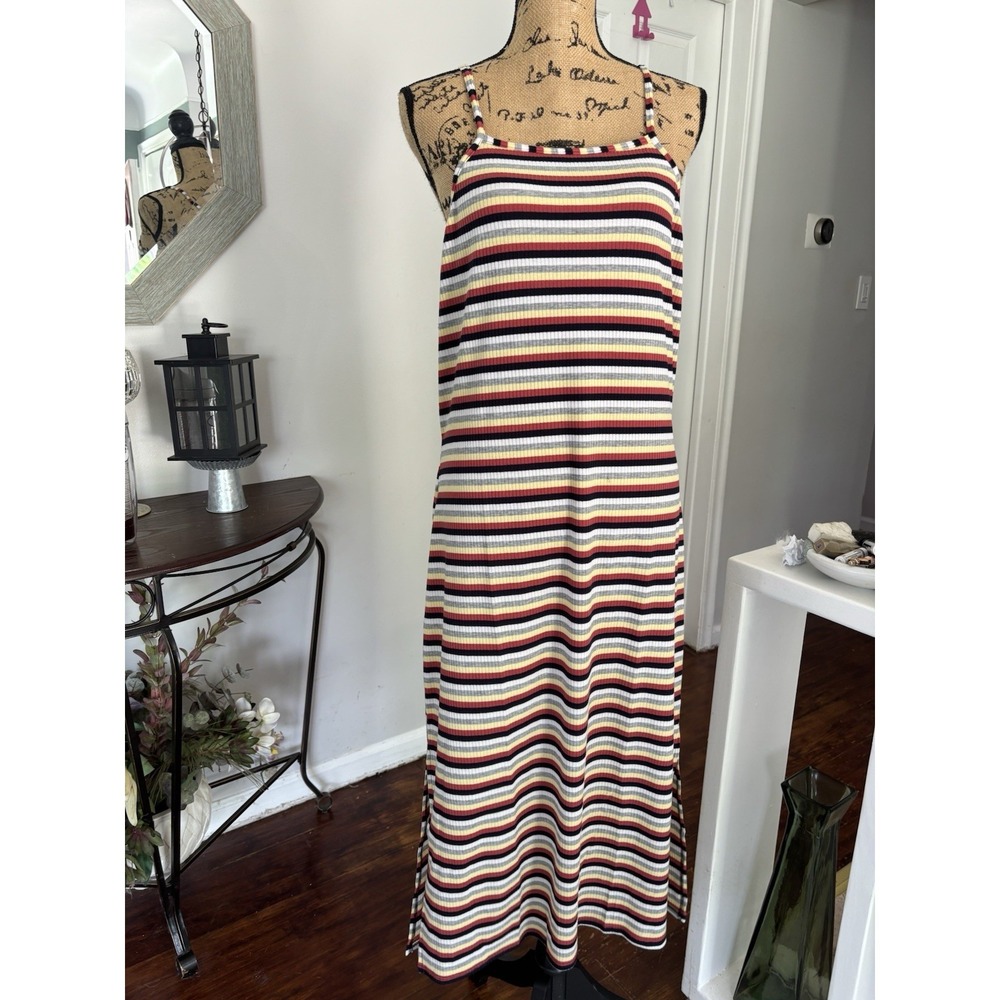 Follow‎ Me Women Stripped Maxi Dress Size 2x With Slit New